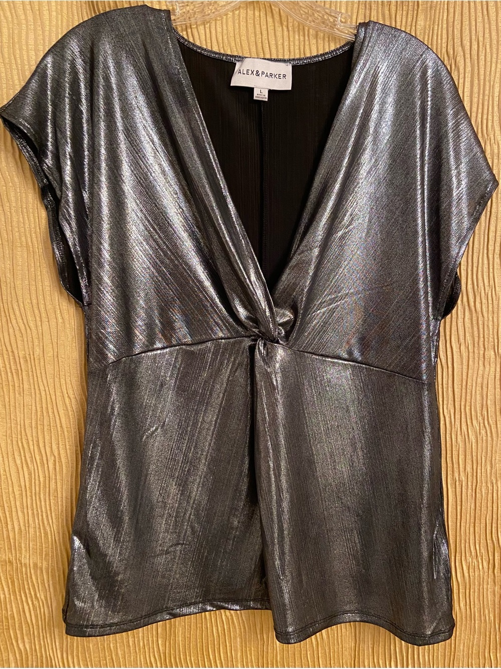 Alex & Parker Silver Metallic Twist-Front Blouse
